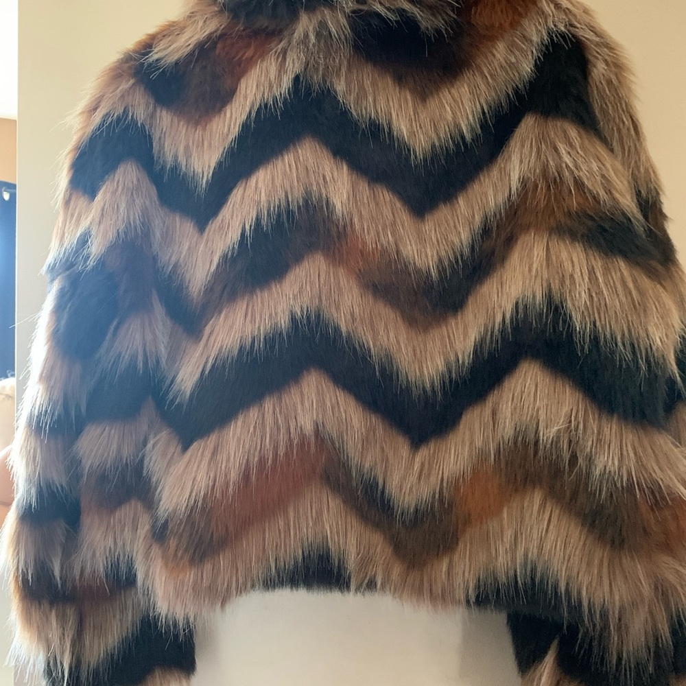 Multi colored brown beige women’s faux fur jacket